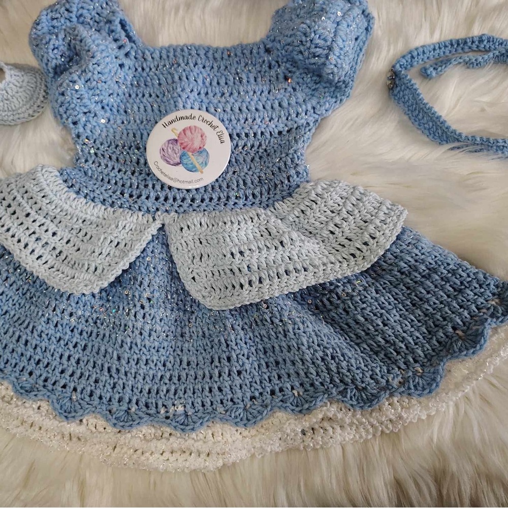 Handmade Blue and White Crochet Dress